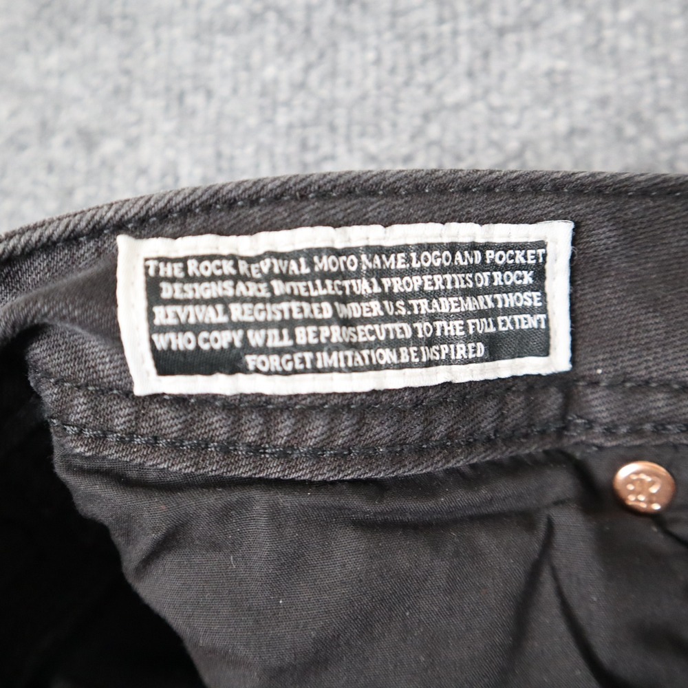 Rock Revival Moto Men Black Distressed Biker Jeans Slim Fit Ribbed Details READ - Picture 11 of 16
